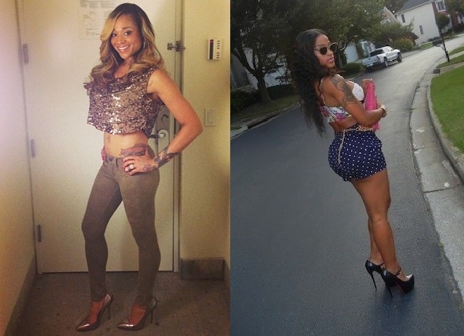 A picture of Mimi Faust before and after plastic surgeries.